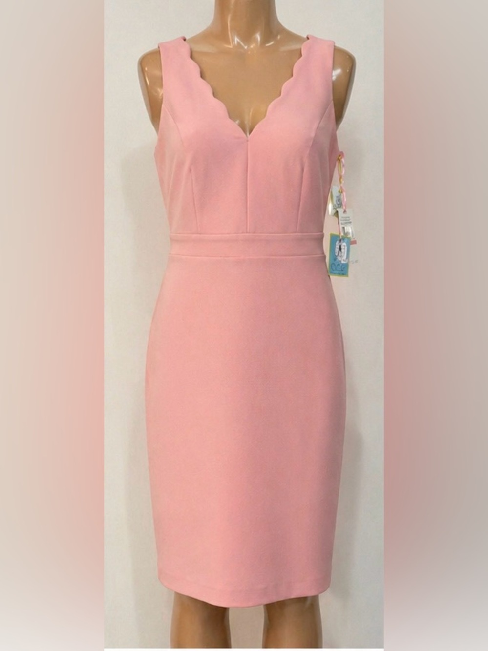 CeCe Scalloped V-Neck Sheath Dress in Pink